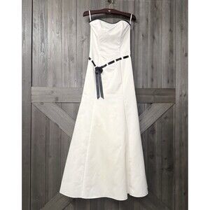 Vintage 90s Jessica McClintock Gunne Sax Ivory Satin Strapless Prom Dress Y2K